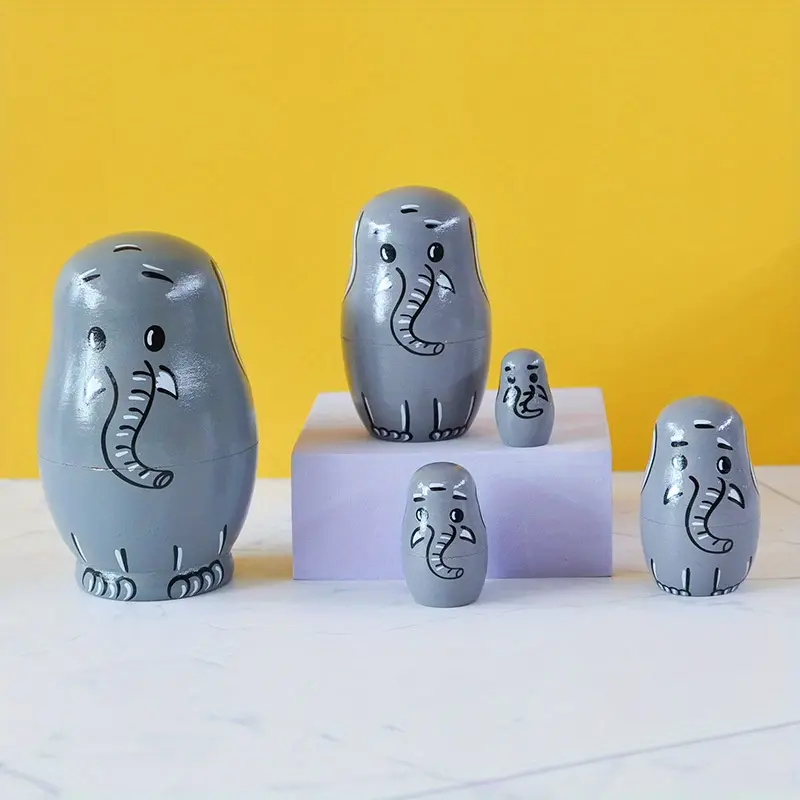 Five layer Russian nesting doll| Grey elephant series| Fun wooden painted crafts| Christmas holiday gifts| Creative home ornaments and decorations