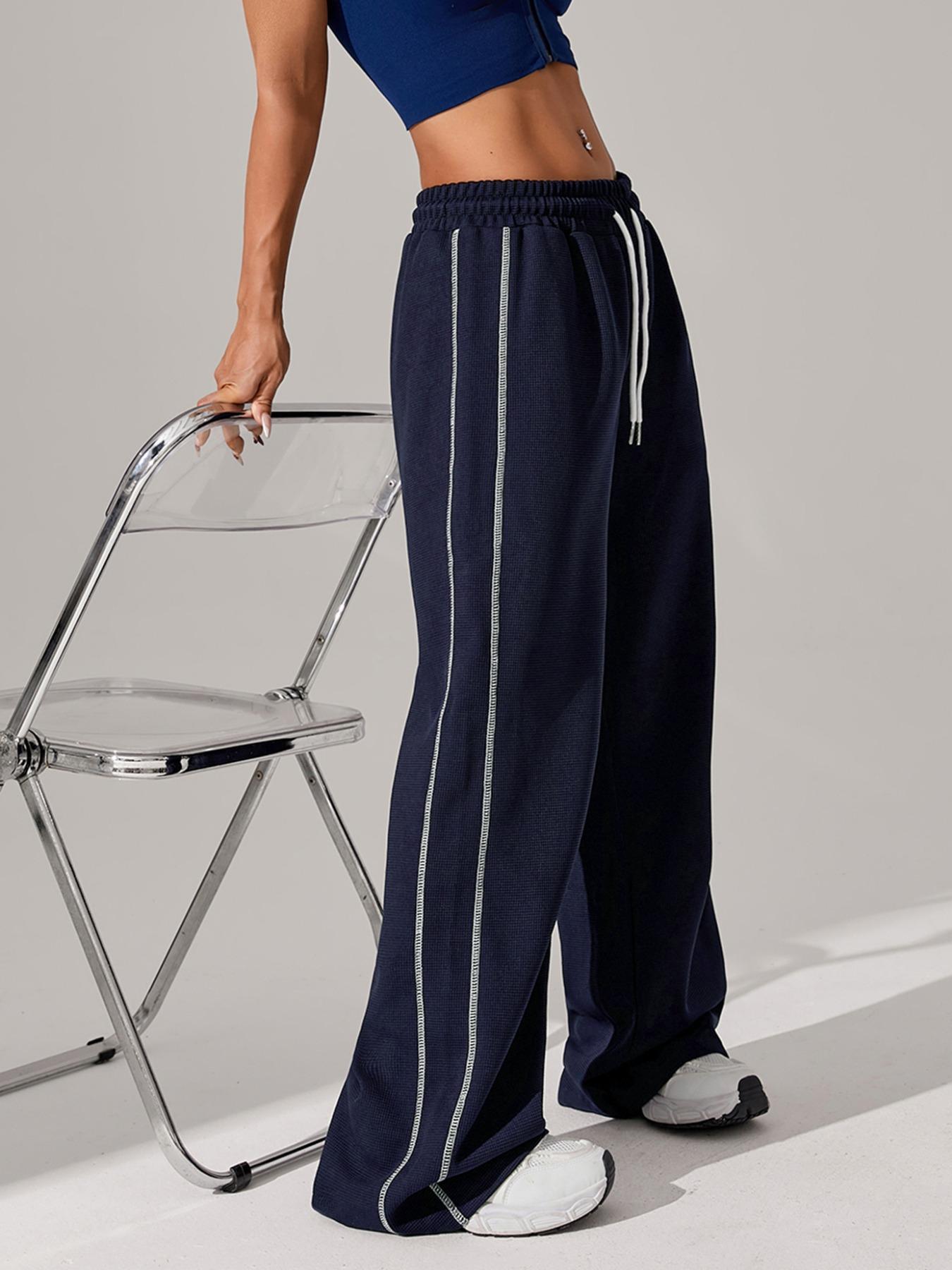 Sporty Women's Top-Stitching Drawstring Waist Sports Joggers, Casual Comfy Breathable Pants for Daily Outdoor Running, Ladies Sportswear for All Seasons, Runner Pants, Casual Sports Trousers