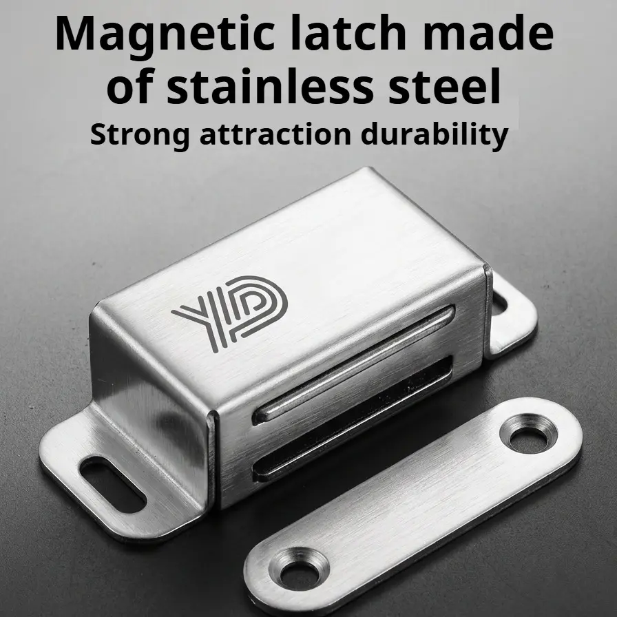 4-Pack Cabinet Door Magnetic Strips, Strong Thin Stainless Steel Magnets, Dual-Door Closet Hooks, Durable Magnetic Latches, Easy Installation