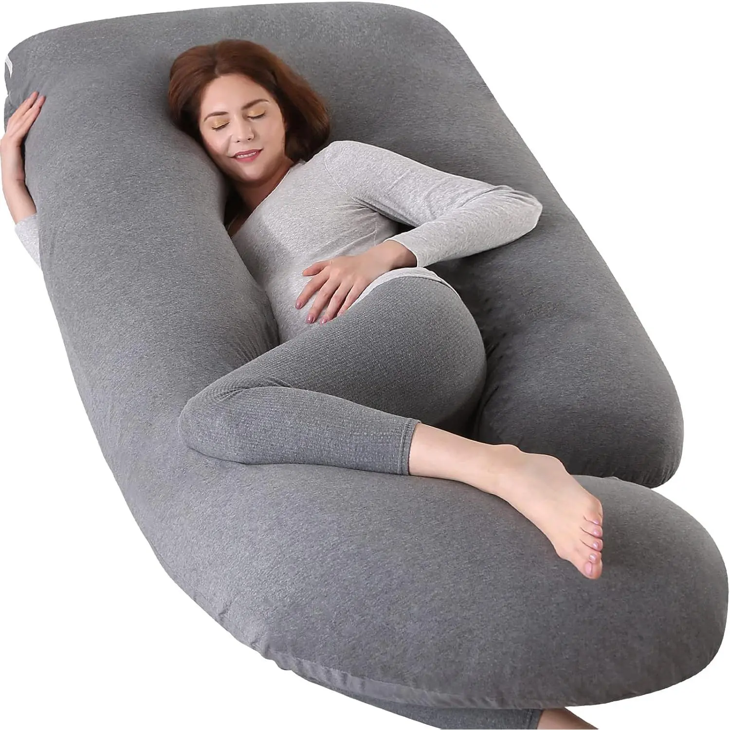Pregnancy Pillows for Sleeping,U Shaped Full Body Pillow for Pregnancy Women with Removable Jersey Cotton Cover,57 Inch Maternity Pillow(Jersey,Dark Grey)
