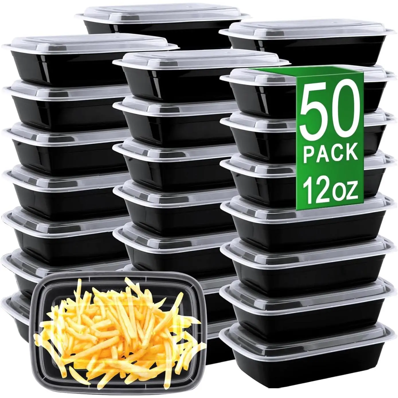 Meal Prep Containers, 50 Pack 12oz Disposable Take Out  Storage Containers with Leakproof ,  Plastic To Go Lunch Boxes, , Microwave/Dishwasher/Freezer Safe
