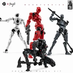 2-Pack 1/18 Scale Mechanical Robot Figures, Articulated Metal Texture Model Kit, 10cm Collectible Dolls with Replacement Parts & Display Stand