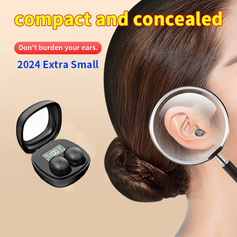 Mini Wireless Bluetooth-compatible Headset, Small Everyday Earbuds for Sleep Work Sports, Invisible HD HiFi Bass Sound Quality, USB PD Charging, Mobile Compatible
