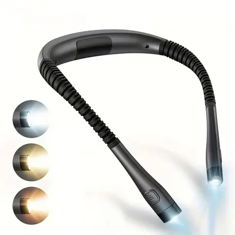 Rechargeable Hands-Free Neck Reading Light, Rechargeable Lighting, Flexible Dual-Head LED USB Rechargeable Book Light with 3 Color Temperatures and 3 Brightness Levels, Wearable Lamp for Reading, Knitting, Crafting, Bedtime Use, LED Light