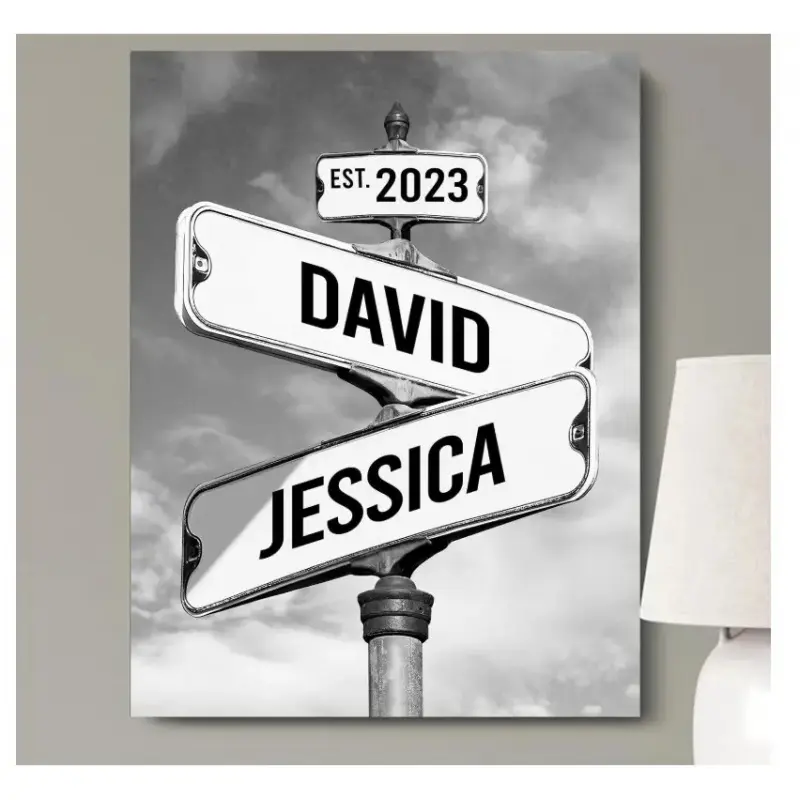 Personalized Vintage Street Sign Canvas |   Custom Name & Date Wall Art for Couples, Bedroom & Living Room