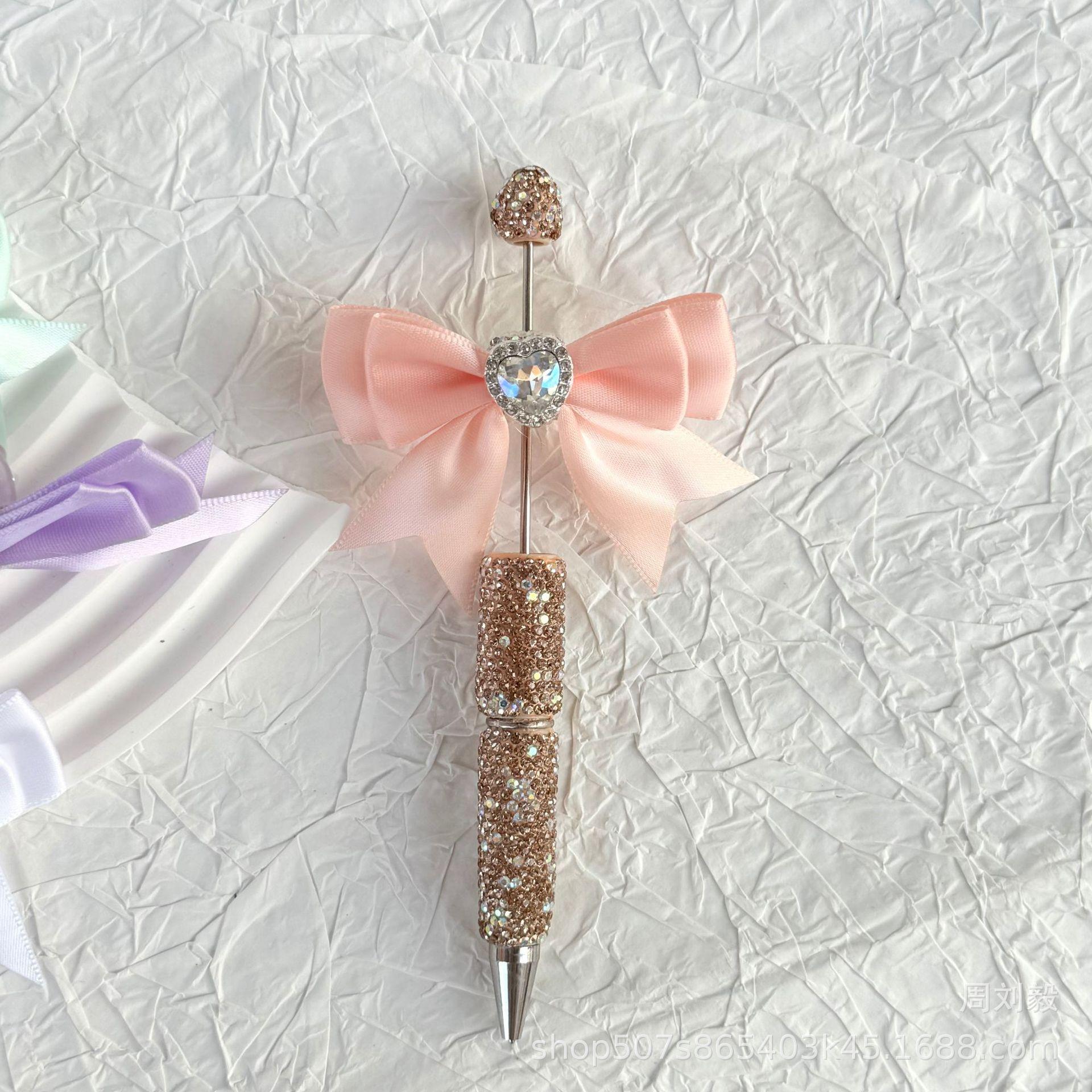 French-style candy-colored beaded bow accessory with rhinestones, satin double-layer bow accessory, beaded pen accessory, decorative piece