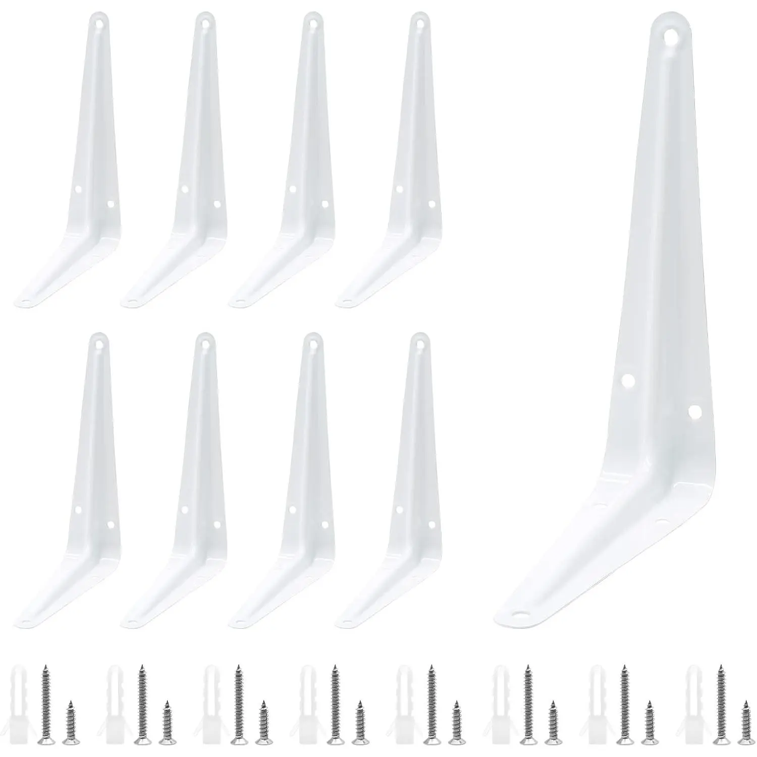 10 Pack White 8 Inch L Brackets for Shelves, 8x6 Inch Metal Floating Shelf Brackets, Wall Mount Angle Corner Braces for Wood BoardsGift