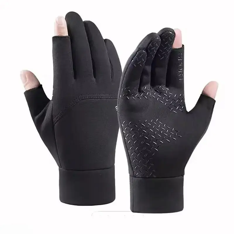 Men's 2-Finger Cut Thermal Knitted Winter Gloves - Knitted Fabric, Unisex Fit, Touchscreen Safe, Anti-Skid, Portable, Lightweight, Fashionable Craft, Warm for Fishing, Cycling