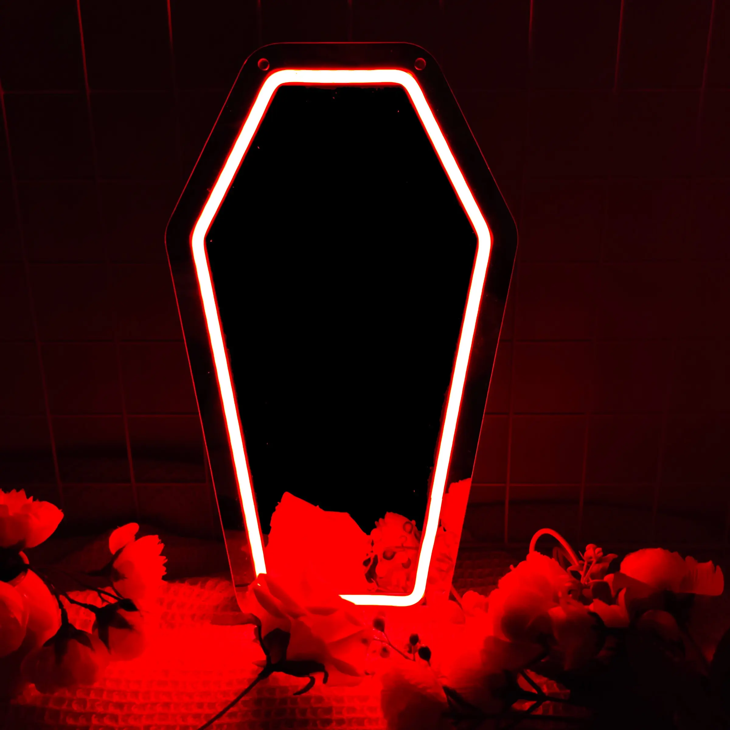 Gothic Coffin Shaped Mirror, 1 Count USB Powered LED Wall Mirror, Decorative Mirror for Home Living Room Bedroom, Home Decor, Gift for Friend