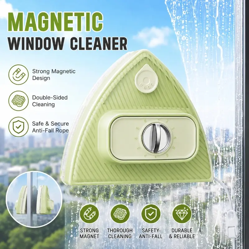 Double‑Sided Magnetic Window Washing Tool For High‑Rise Home, Adjustable Magnet Gears With Water Output, Comes With Replacement Cleaning Pads, Accessory For Household Interior & Exterior Window Maintenance