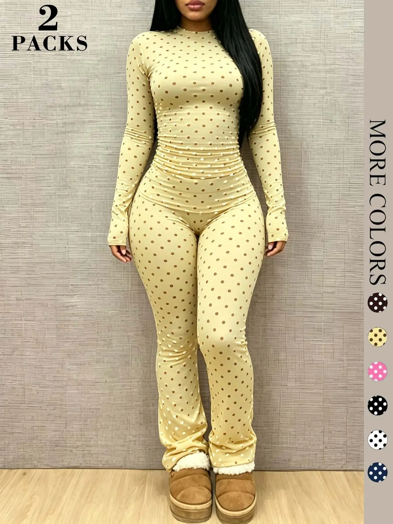 Women's Vintage Polka Dot Two-Piece Set, Slim-Fit High Waist Pants, Soft Stretch Fabric, Versatile for Daily Wear, Y2K Style Outfit