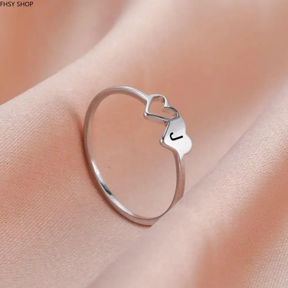 Customized 26-Letter Alloy Heart Charm, Simple Unisex Adjustable Stainless Steel Double Heart Open Jewelry Gift for Female Luggage & Bag Accessory