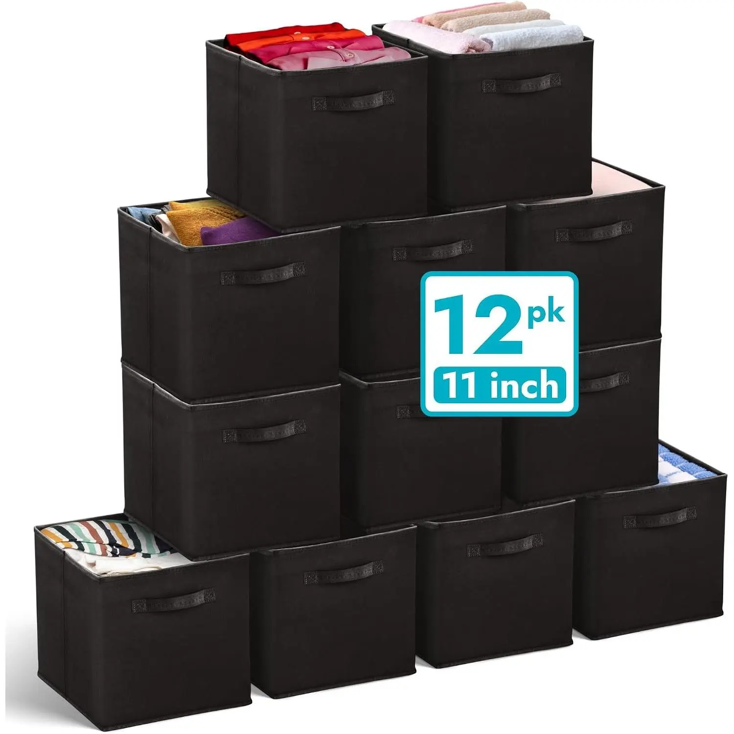 11 Inch Cube Storage Bins (12 Pack) | Cube Organizer Bins | 11x11 Fabric Storage Boxes | Collapsible, Foldable Fabric Cubby Box (Square) | Bedroom, Office, Home OrganizationGift