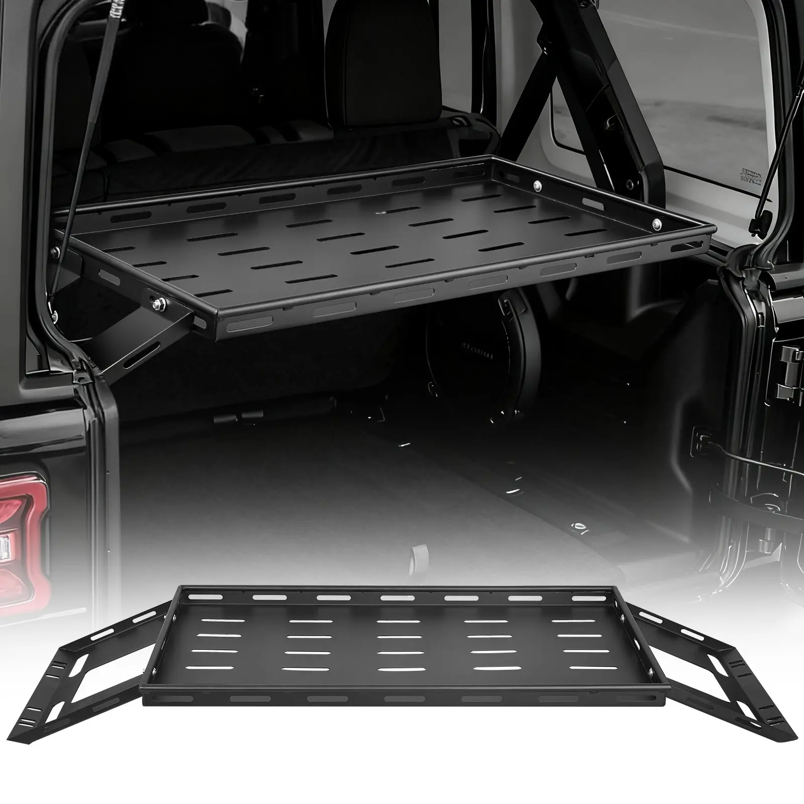 VEVOR Vehicle-Specific Fit Trunk Mount Cargo Rack, for 2007-2024 Jeep Wrangler JK 4-Door Hardtops, 300 lbs Capacity, Powder Coated Carbon Steel Basket Tray with Net, Shockproof Interior Storage Organizer for Camping Gear, Black