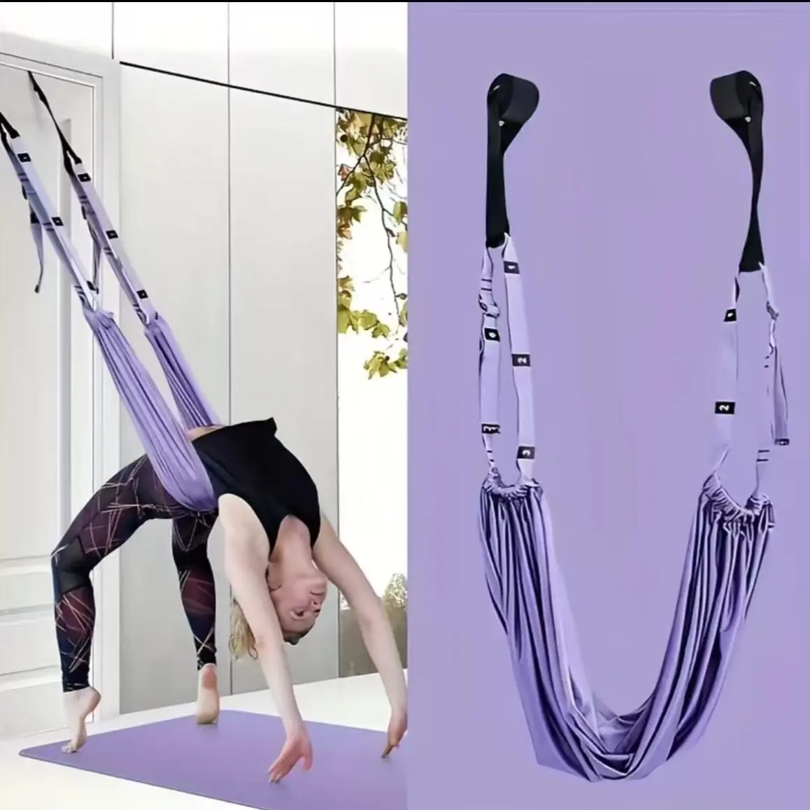 Door-Hanging Yoga Stretch Band, Adjustable Aerial Yoga Hammock, Backbend, Split, Inversion Training, Home Gym Flexibility Trainer, Upgrade Version with Storage Bag, Yoga Accessories, Stretching Gear