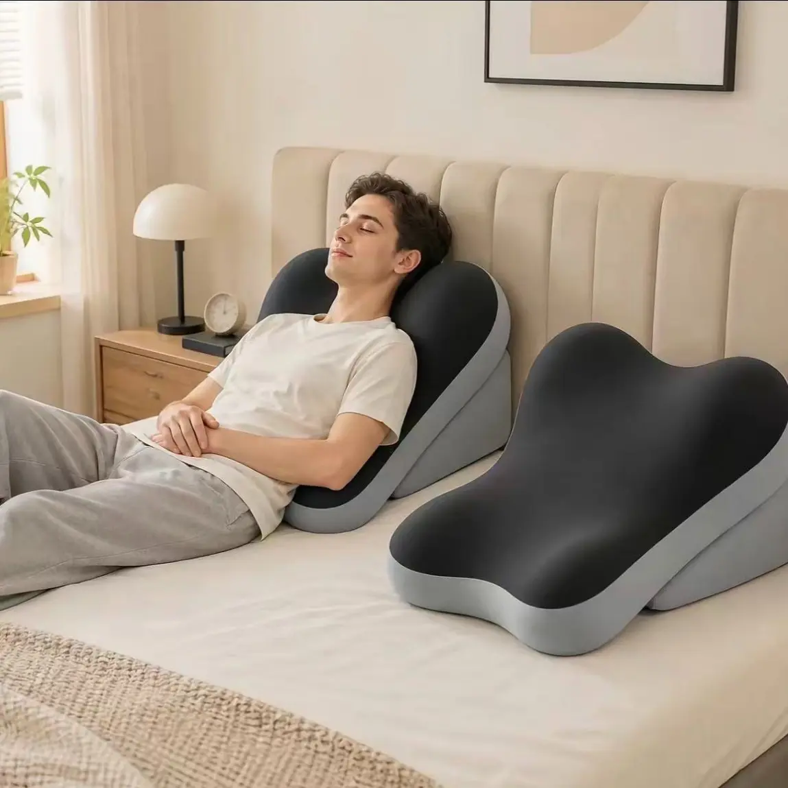 2-In-1 Memory Foam Wedge Pillow, Adjustable Height, Back and Neck Support, Multi-Functional Lumbar Pillow with Non-Slip Base