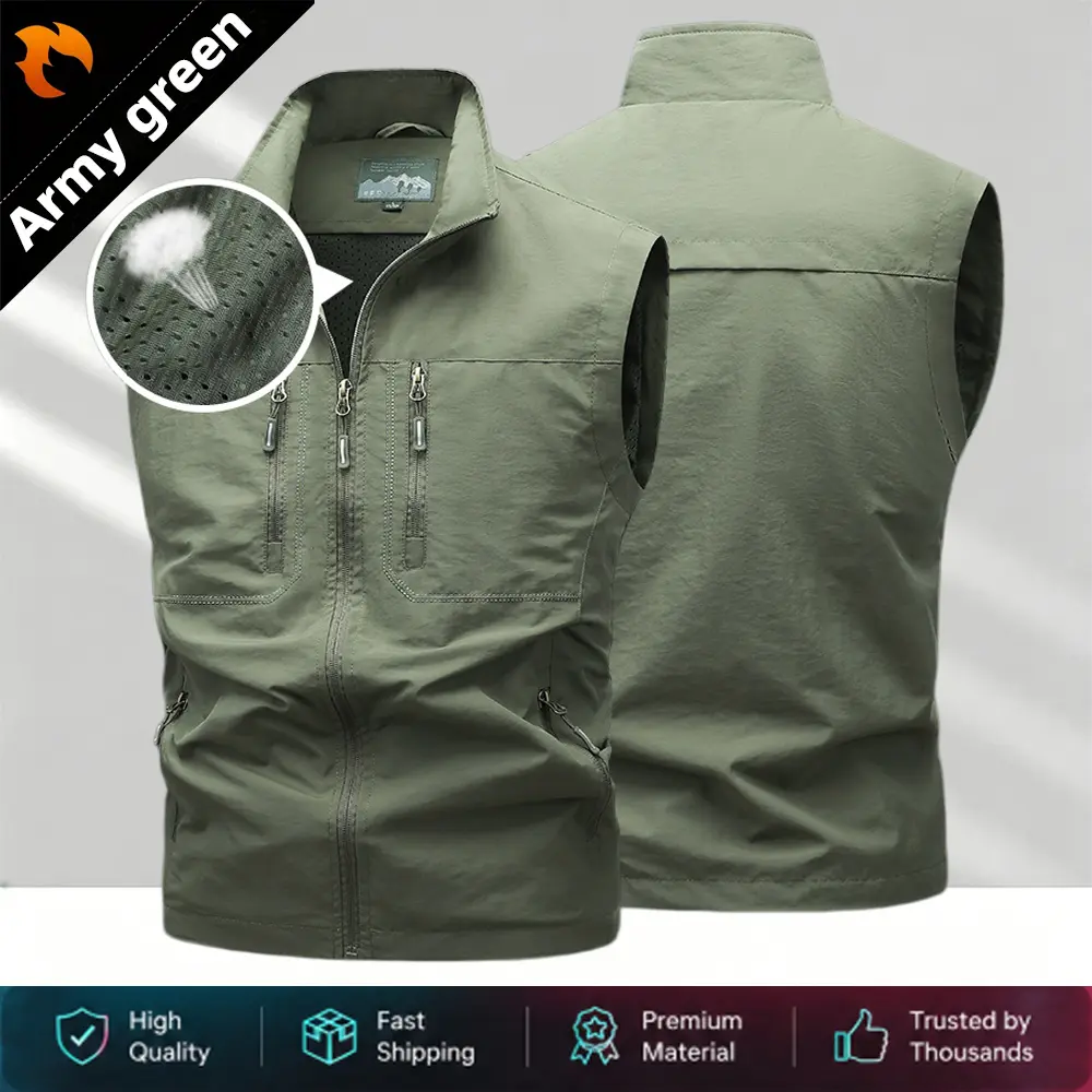 Men’s tactical sleeveless vest/workwear vest for summer—breathable outdoor hiking and fishing, multi-pocket military-style vest jacket