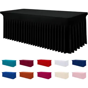 Spandex Tablecloth, Elastic Fitted Stretch Tablecloth for 6FT Rectangle Tables, Waterproof Washable Table Cover Skirt for Outdoor, Wedding, Banquet & Parties (Black, 72Lx30Wx30H Inch)
