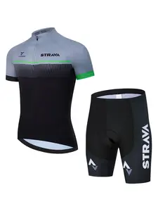 Men's Cycling Short Sleeve Set, Breathable Sportswear, Road Bike Shirt, Three Back Pockets, Round Neck, Geometric Print, All Seasons, Workout Sets