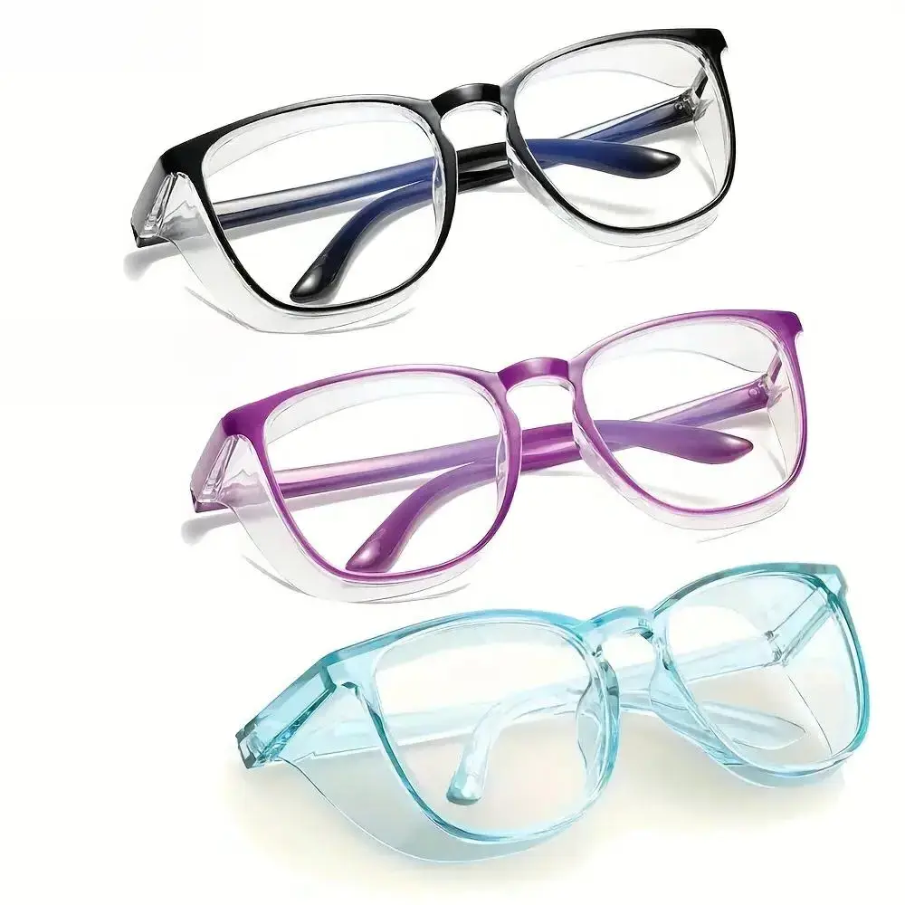 3 Pack Unisex Fashion Solid Simple Safety Goggles, Anti-Spray Anti-Pollen Anti-Blue Light Sunglasses, Multi-Pack Protective Eyewear for Women Men Daily Outdoor Use