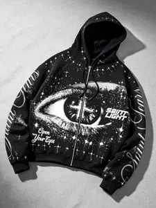 Popular eyes Y2K starry sky print zipper hoodie men's sweatshirt Saint Jesus Cross trendy brand Eye of Light Gothic style cardigan sweatshirt women's punk style jacket jacket men's fleece warm rock hip-hop sweatshirt daily street music festival