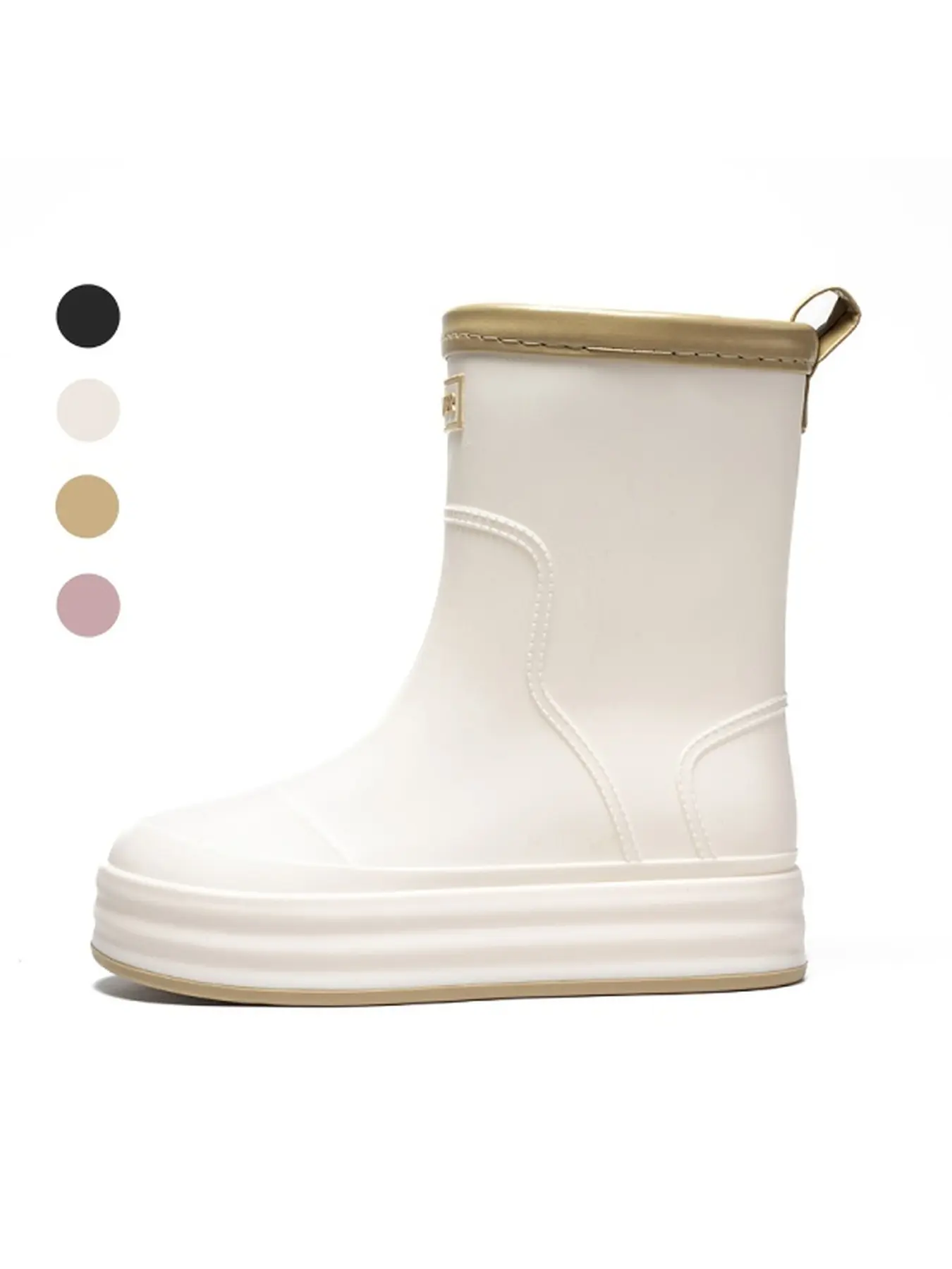 Women's Simple Letter Label Thick Sole Chunky Boots Mid-calf Rain Boots, Anti-slip Waterproof Outdoor Wellies For Rainy Commuting, Shopping & Outdoor Wear