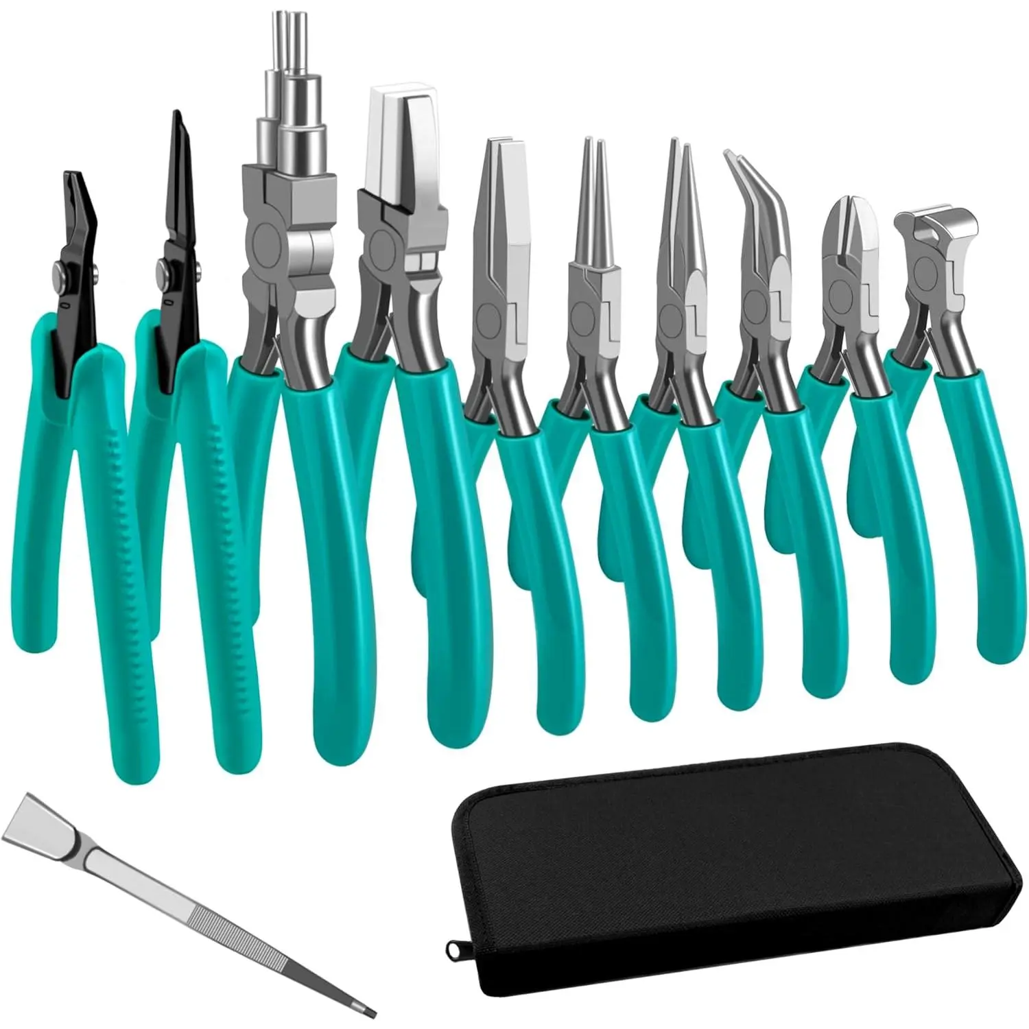11-piece jewelry plier set, jewelry making tool kit, micro jewelry plier set, stainless steel tweezers with storage bag, jewelry making supplies plier set