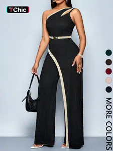 Women's Asymmetrical Jumpsuit, One Shoulder Cut Out Wide Leg Pants, Stylish and Comfortable, Perfect for Casual Wear