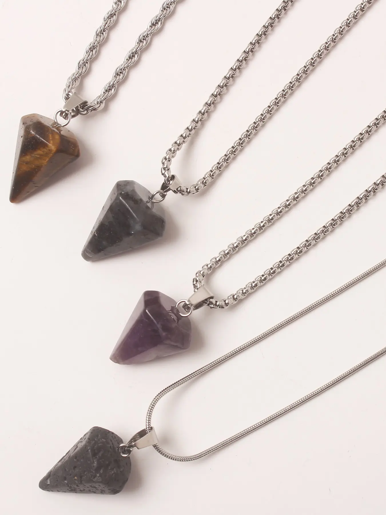 Fashion Retro Simple Tiger Eye Volcanic Rock Hexagonal Pendant Necklace, Unisex Jewelry, Couple Gift, Stylish Accessory