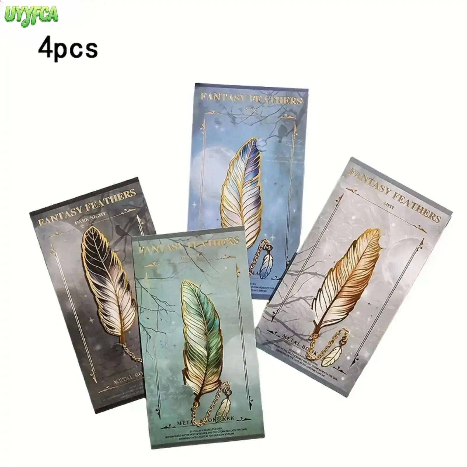 Vintage Feather Metal Bookmarks, 4-Piece Set with Gradient Enamel and Pendants, Aesthetic Reading Accessories for Book Lovers, Lightweight Literary Gift, Book Lovers Accessories