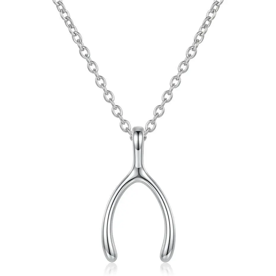 Silver Plated Wishbone Chain Jewelry Necklaces for Women, Minimalist Pendant with Polished Finish, Lightweight for Daily Wear