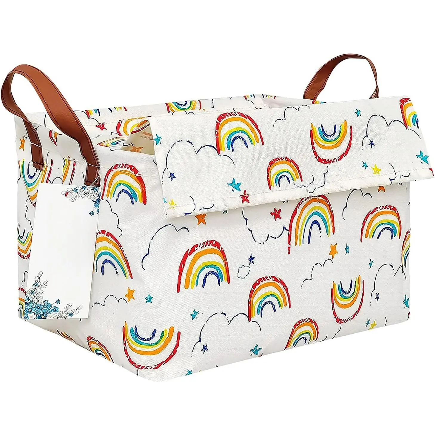 Rectangular Rainbow Fabric Storage Basket with Lid - Collapsible Bin with Flip Cover, Sturdy Handles, Versatile Home Organizer for Playroom, Closet, Gift Idea