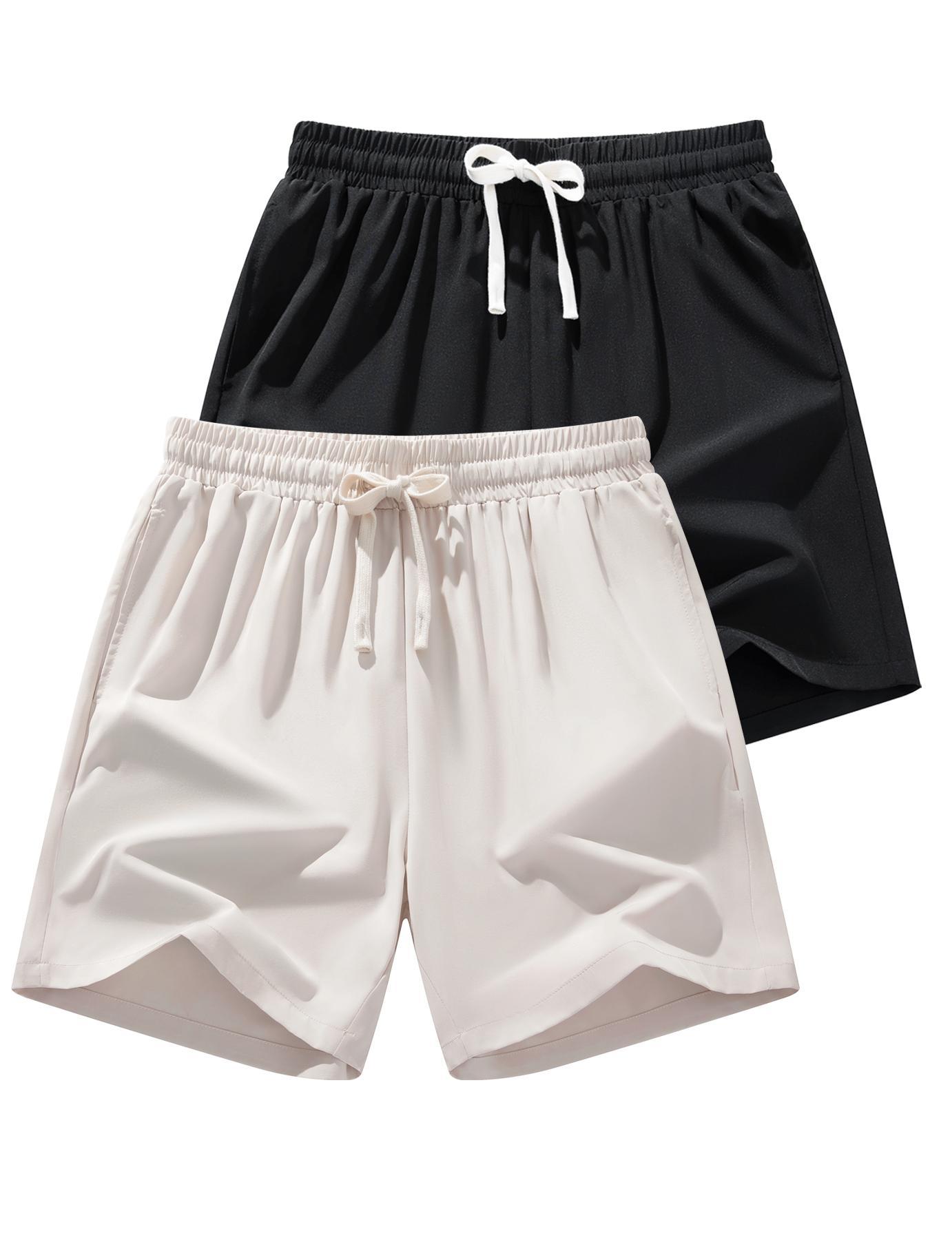 Men's Solid Color Drawstring Waist Shorts, Regular Fit Casual Comfy Breathable Shorts for Beach Vacation Outdoor Activities, Men's Bottoms for Summer, Drawstring Athletic Shorts