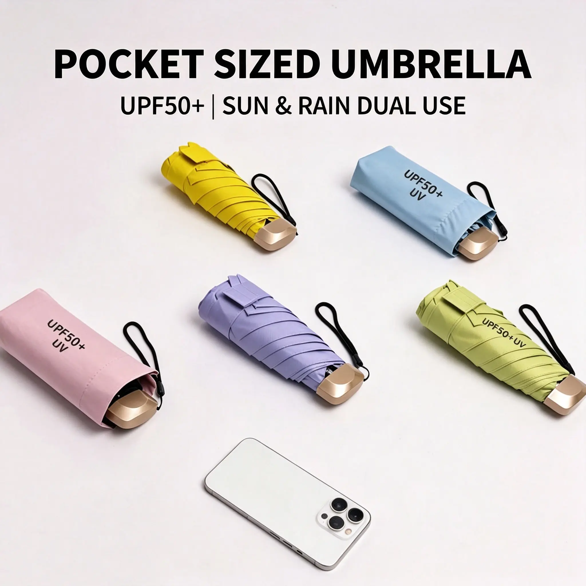 Ultra Lightweight Foldable Mini Umbrella for Ladies, Thick Glue Lining, UV Protection, All-Weather Pocket Parasol, 1pc