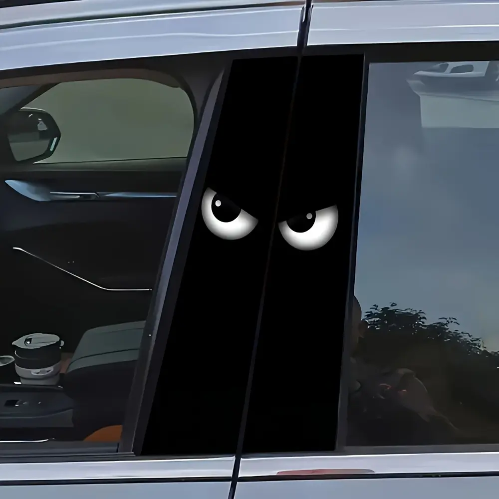 2pcs Waterproof Car Stickers - Self-Adhesive B-Pillar Stickers with Shiny Anime Eyes And Black Background, High-Gloss Scratch-Resistant Protective Film for Vehicle Doors, Pillars, Trucks, Suvs, Car Door Stickers, Vehicle Decoration, Powerful Design