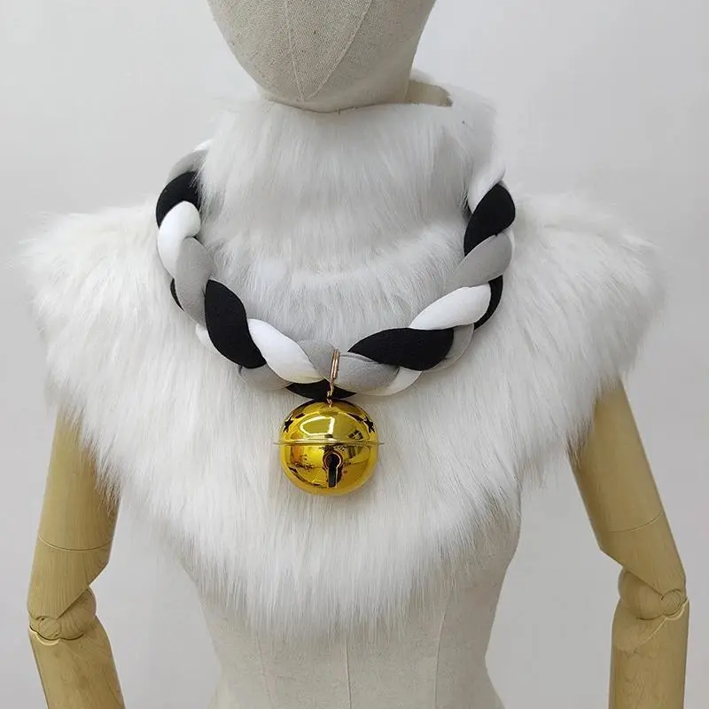 70cm Fursuit Braided Choker Necklace with Bell Collar Christmas Party Animal Cosplay Props Rope Braided Jewelry Cosplay Costume