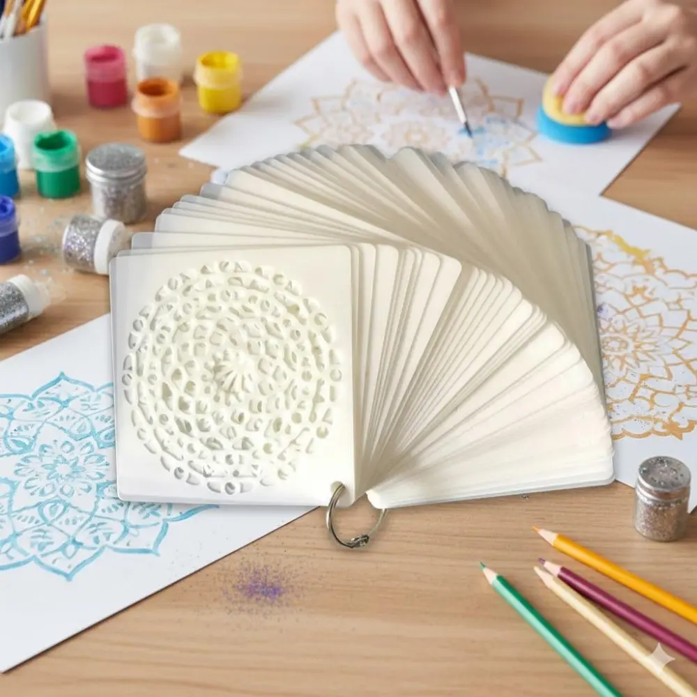 Laser Cut Reusable Stencils Set, High Precision Mandala Drawing Templates for Wall Wood Tile Fabric Multi-Surface DIY Art, Waterproof Rustproof Craft Kit, Stress Relief Meditation Decor Tools, Washable Home Decoration Stencil.
