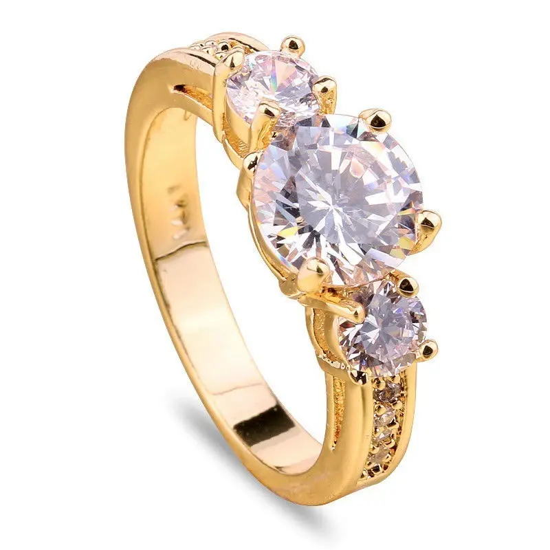 14K gold plated cubic zircon ring, fine inlaid shiny gem women band, minimalist elegant daily hand accessory, gold tone delicate zircon jewelry