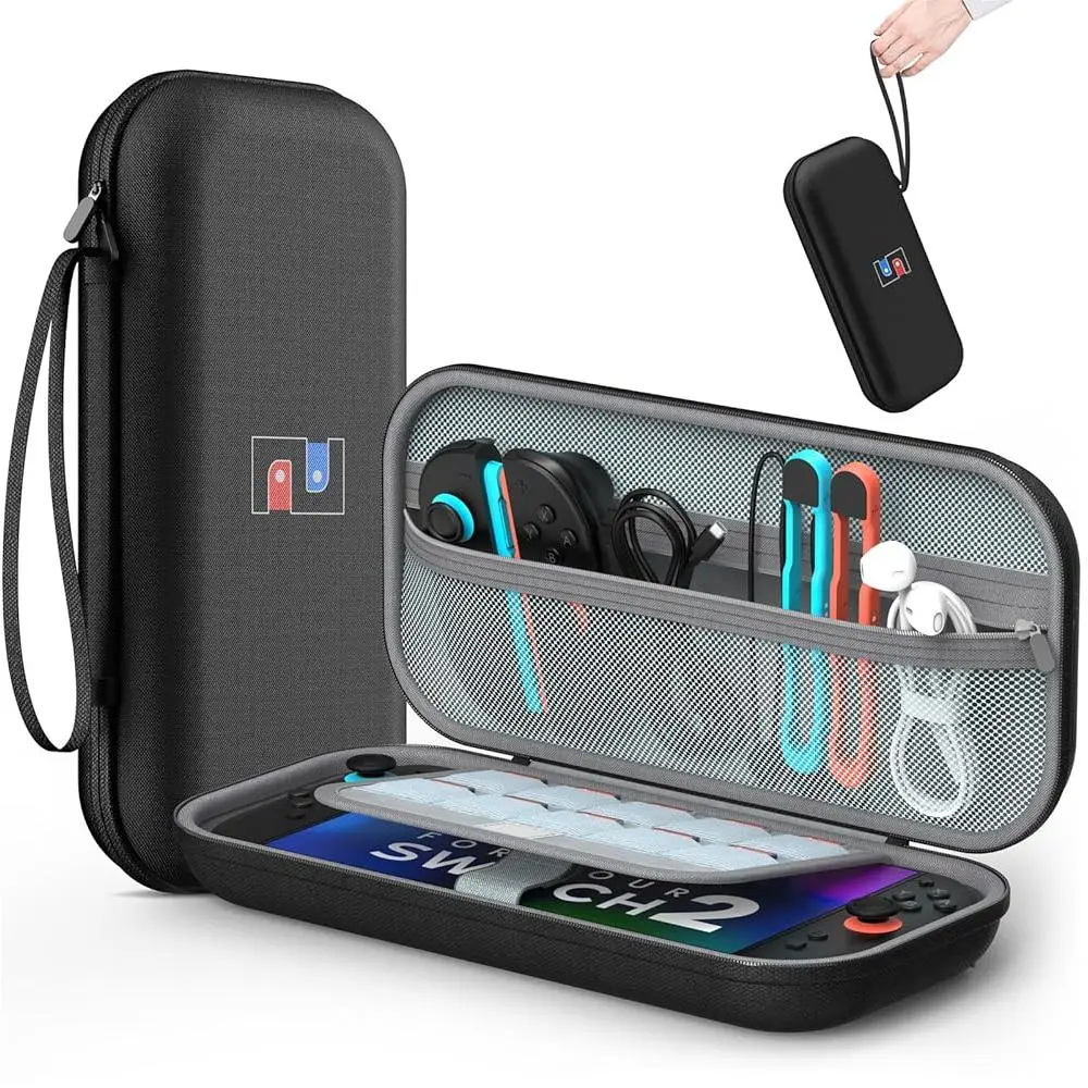 PU/600D Hard Shell Shockproof Cover for Nintendo Switch OLED/Switch 2 2025 Console, Portable Gaming Accessory with Velvet Lining, 10 Game Card Slots, Mesh Bag, Adjustable Straps, Dual-Zipper, Joy-Cons & Drop Protection, Earphones Holder for Daily Commute