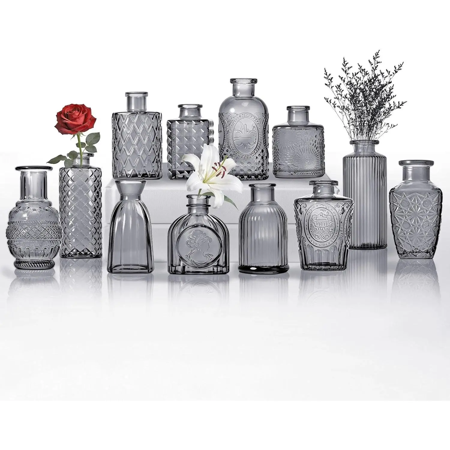 Mini Bud Vases As Wedding Centerpieces for Tables,Clear Bud Vases ,Small Flower Vases Suitable for Birthday Party,Anniversary,Wedding Reception, Shower (Black, 12 count)