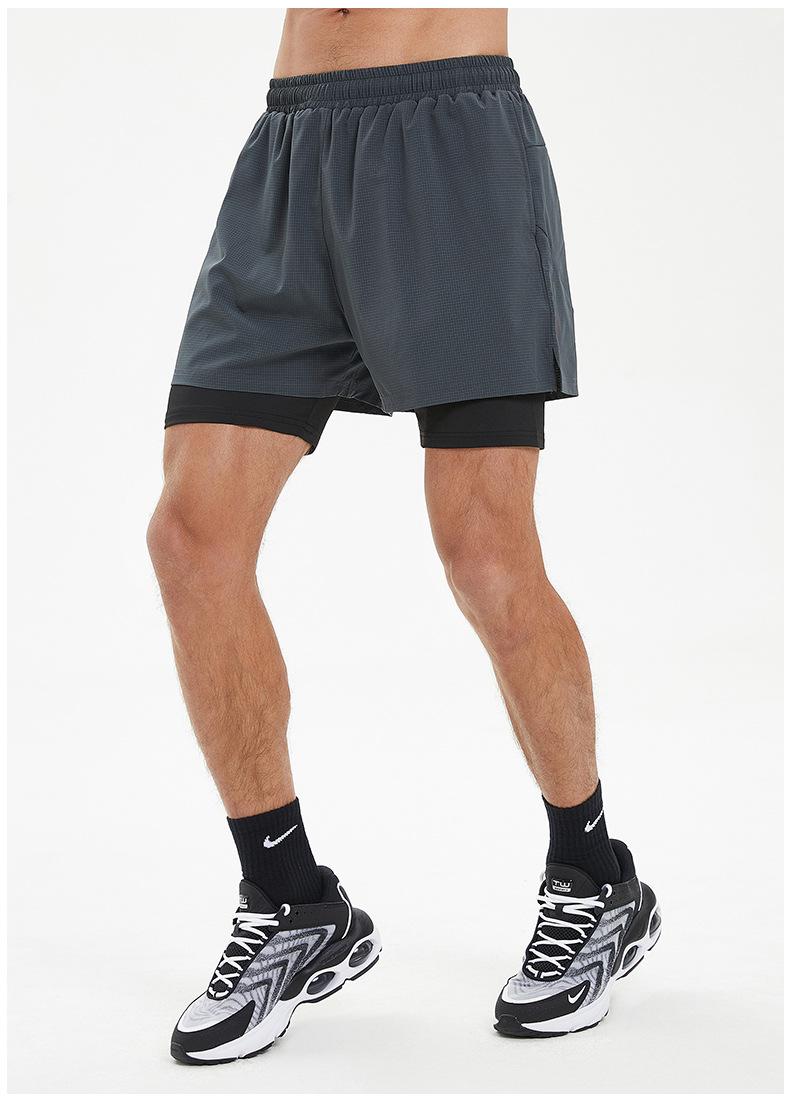 2026 New Fake Two-Piece Men's Fitness Shorts, Quick-Dry Anti-Embarrassment Swim Trunks for Beach & Running