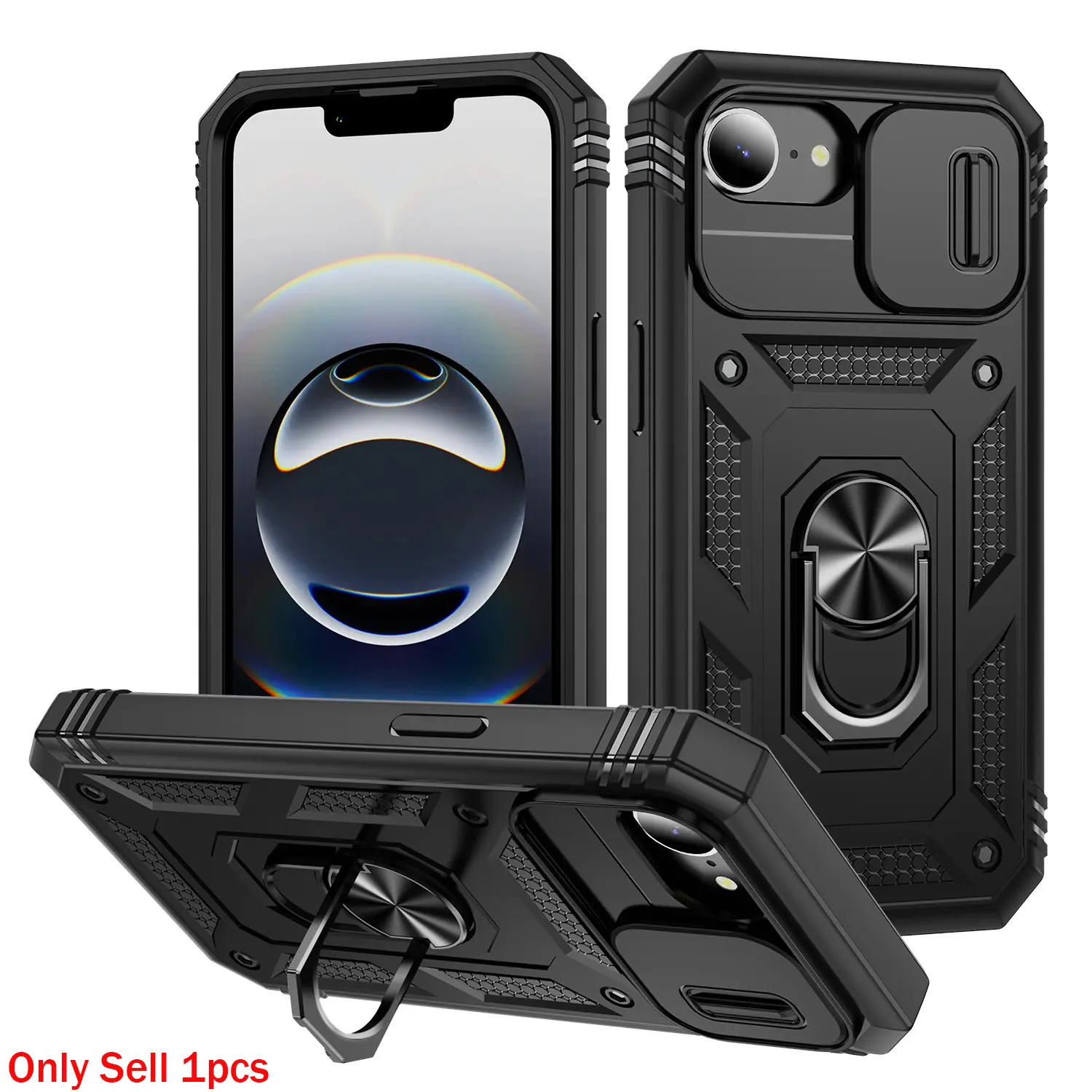 Case for iPhone 16e Dual-Layer Full Protection, Shockproof Protector, Anti-Drop, Dust-Proof, Scratch-Resistant, Magnetic Ring Stand, Adjustable, Three-In-One for iPhone 16e Case