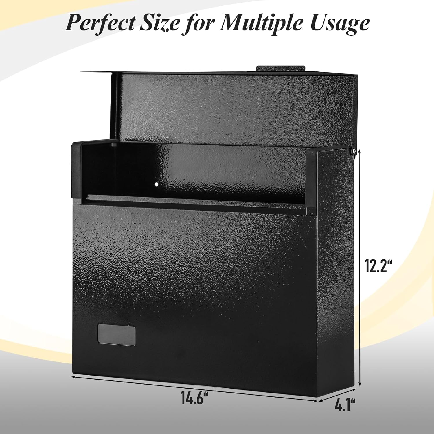 Mailbox Wall Mount Mailboxes for outside, Large Capacity Steel Hanging Metal Mailbox, Modern  Box, Black,14.6''x12.2''x4.1''