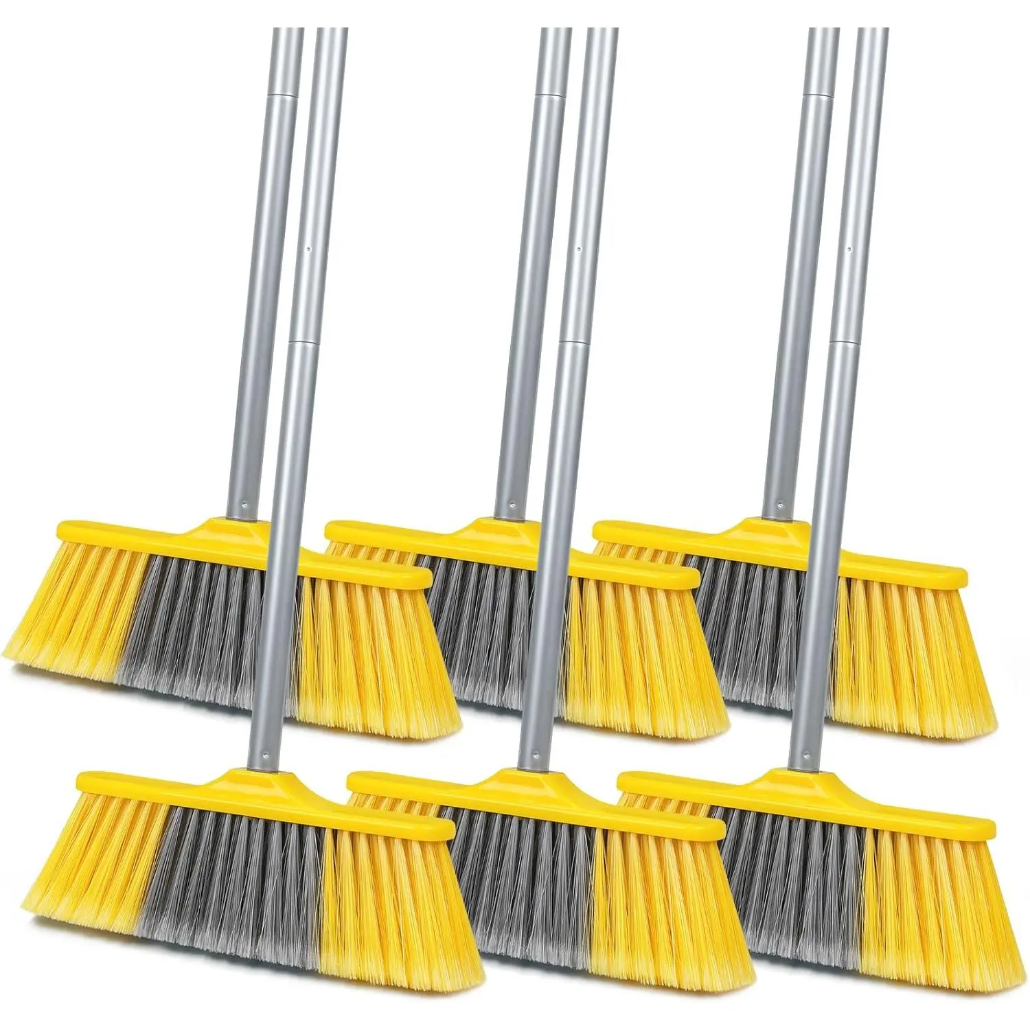 6 Pack Soft Bristle Indoor Brooms with 55" Long Handle, Heavy Duty Sweeping Broom for Hardwood Floors, Tile, Kitchen, Lobby, Office, Garage & Indoor Floor Cleaning