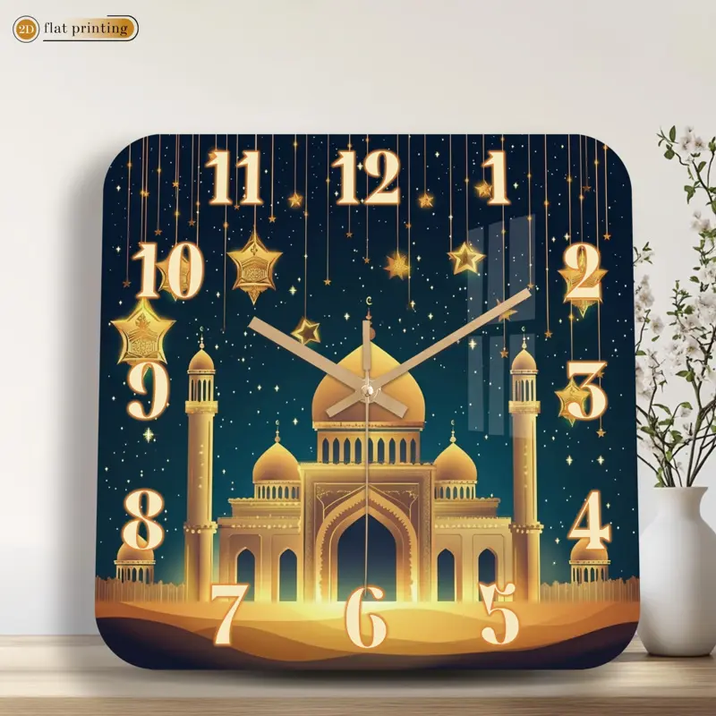 1 piece of Islamic mosque pattern acrylic square silent wall clock, Wall Clock Decorative, featuring stars and numbers, with 2D flat printing, suitable for decorating the living room, study, or office, housewarming gift