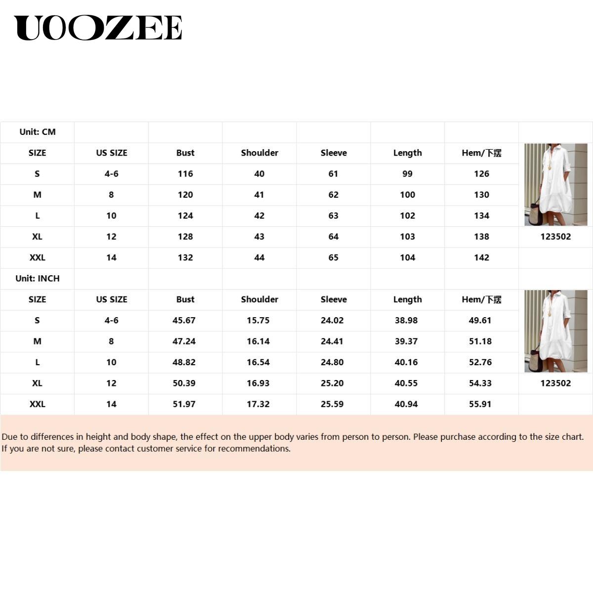UOOZEE Women's Black Long Sleeve Loose Solid Color Lapel Midi Dress Shirt Dress Casual Summer Dress Lightweight Cotton Fabric, Multi-Color, With Pockets, Suitable for All Seasons, Suitable for Multiple Occasions