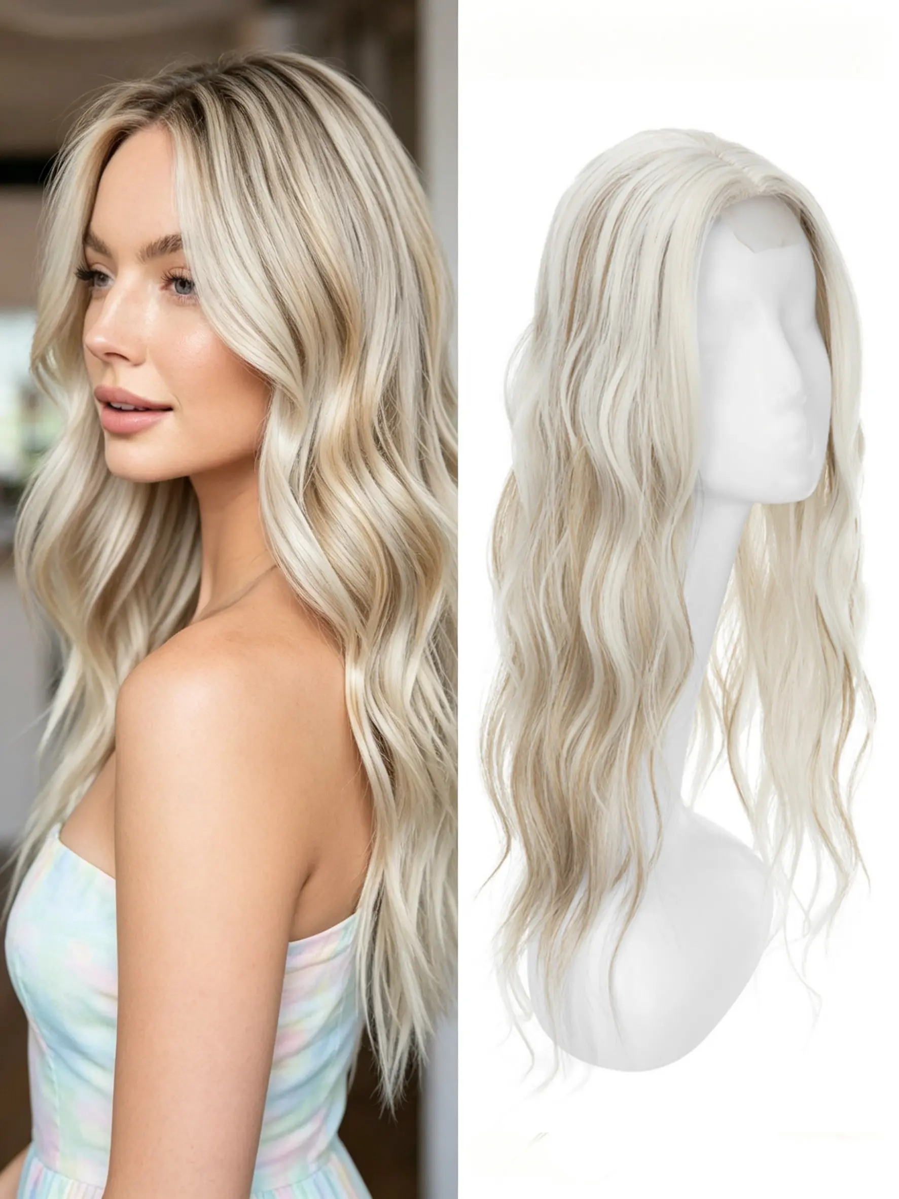 🔥Icy Platinum Blonde Wavy Clip-In Hair Topper, 100% Premium Kanekalon Glueless Synthetic Hair, Instant Soft Volume to Cover Thinning Crown & Wide Hair Part, Elevate Your Daily Hairstyle & Boost Self Confidence #HairTopper #ThinHairFix