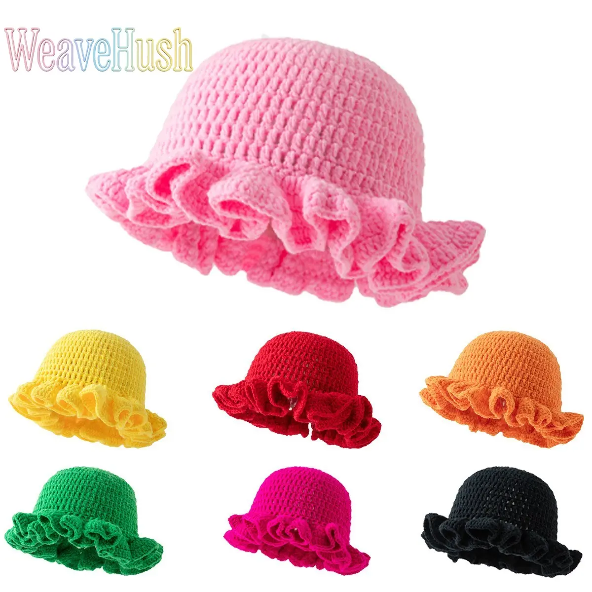 This solid-color, hand-crocheted wool bucket hat features a ruffled brim, making it an essential accessory for everyday wear. Simple yet versatile, this knitted hat is perfect for daily outings and outdoor activities during the autumn and winter seasons.