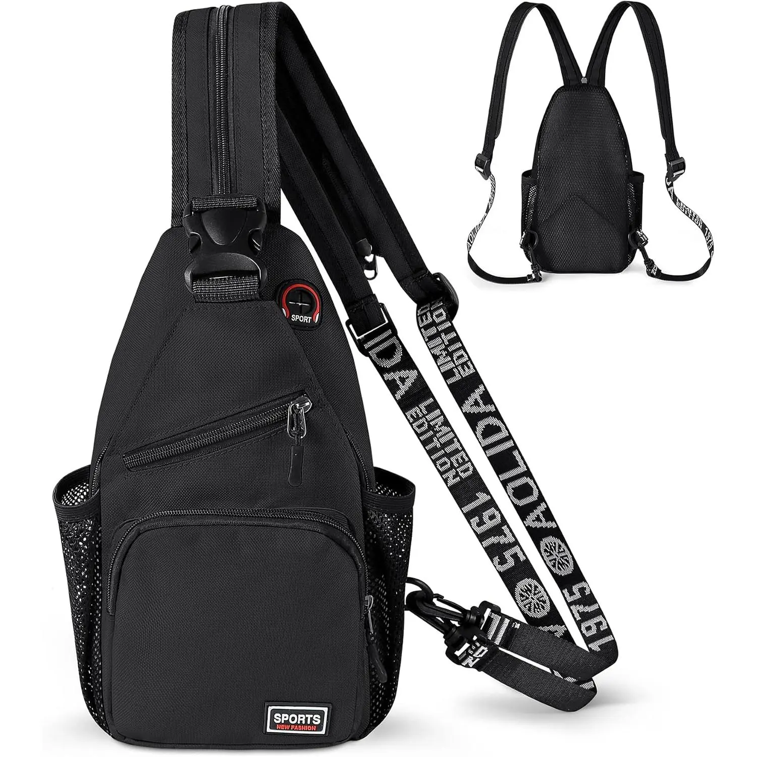 Convertible Sling Bag for Women Men, Lightweight Crossbody Backpack Daypack Chest Bag Fit 7.9" Tablet for Travel, , Hiking & Commute, Black, 7.09in×3.15in×12.60in