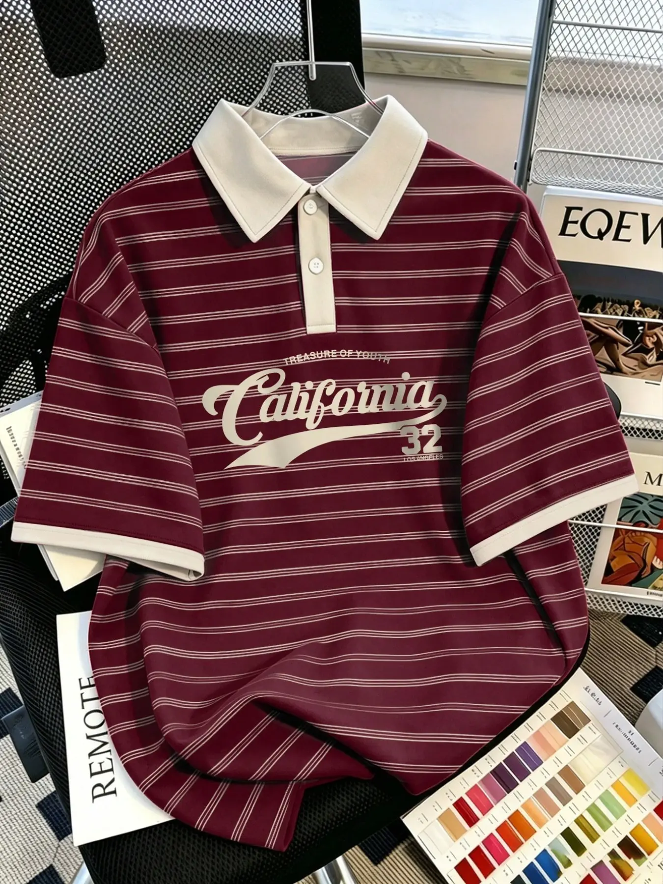 Summer New Retro Classic Vintage Men's Striped Oversized Buttoned Polo Shirt, Fashion College Style Summer Casual Top, Comfortable Breathable Short Sleeve T-Shirt